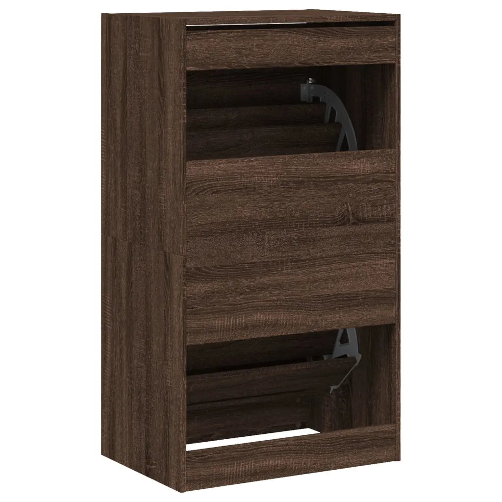 Scarpiera con 2 Cassetti Ribaltabili-Scaffale per scarpe Rovere Marrone 60x42x108cm