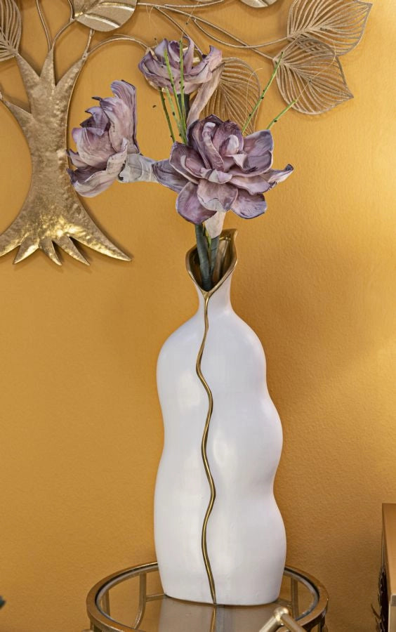 Vaso Uma 19,5x10x50 cm in Ceramica Bianco e Oro