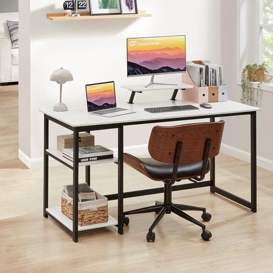 scrivania per computer con display stand e tavolo da disegno pieghevole, 120cm scrivania moderna e semplice per lavoro PC, bianca