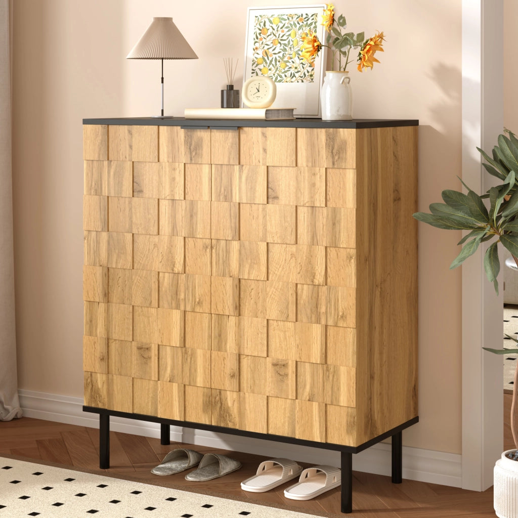 Scarpiera a 2 ante con ripiani regolabili design mosaico per ingresso e soggiorno in truciolare naturale 80 × 35 × 91,5 cm