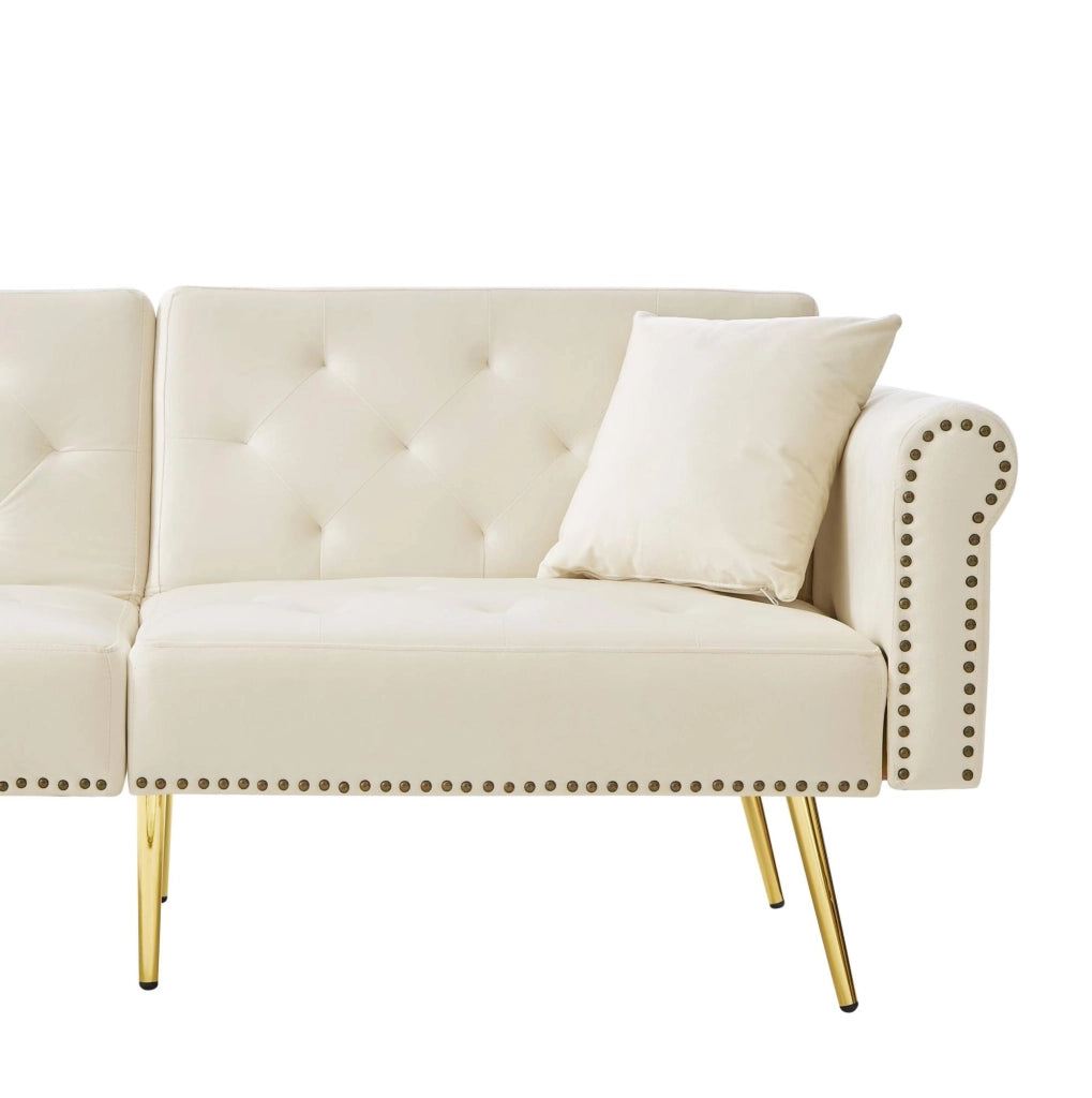 Divano letto 2 posti 147x85 cm con schienale regolabile; in velluto beige