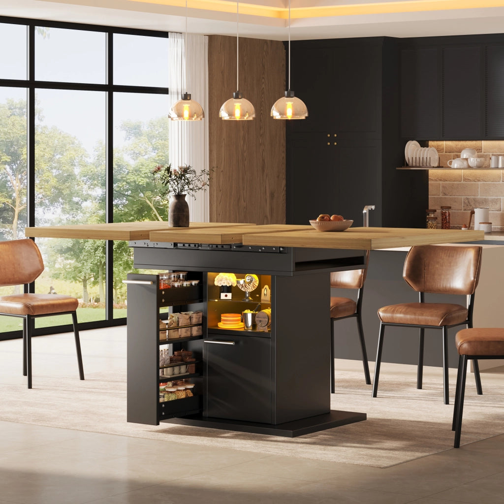Tavolo da pranzo allungabile nero con LED e vani