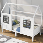 OKWISH Letto a Casetta 90×200 cm, Letto Singolo con 2 Finestre, Sponde di Sicurezza e Piedini Centrali, senza Materasso, Bianco