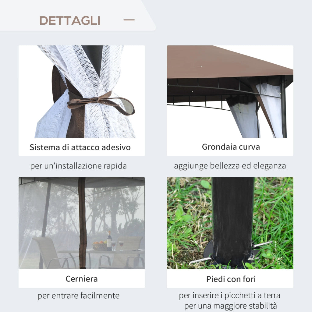 Gazebo da Giardino 3x3m ¨C zephmum ¨C Marrone, Metallo, con Zanzariera
