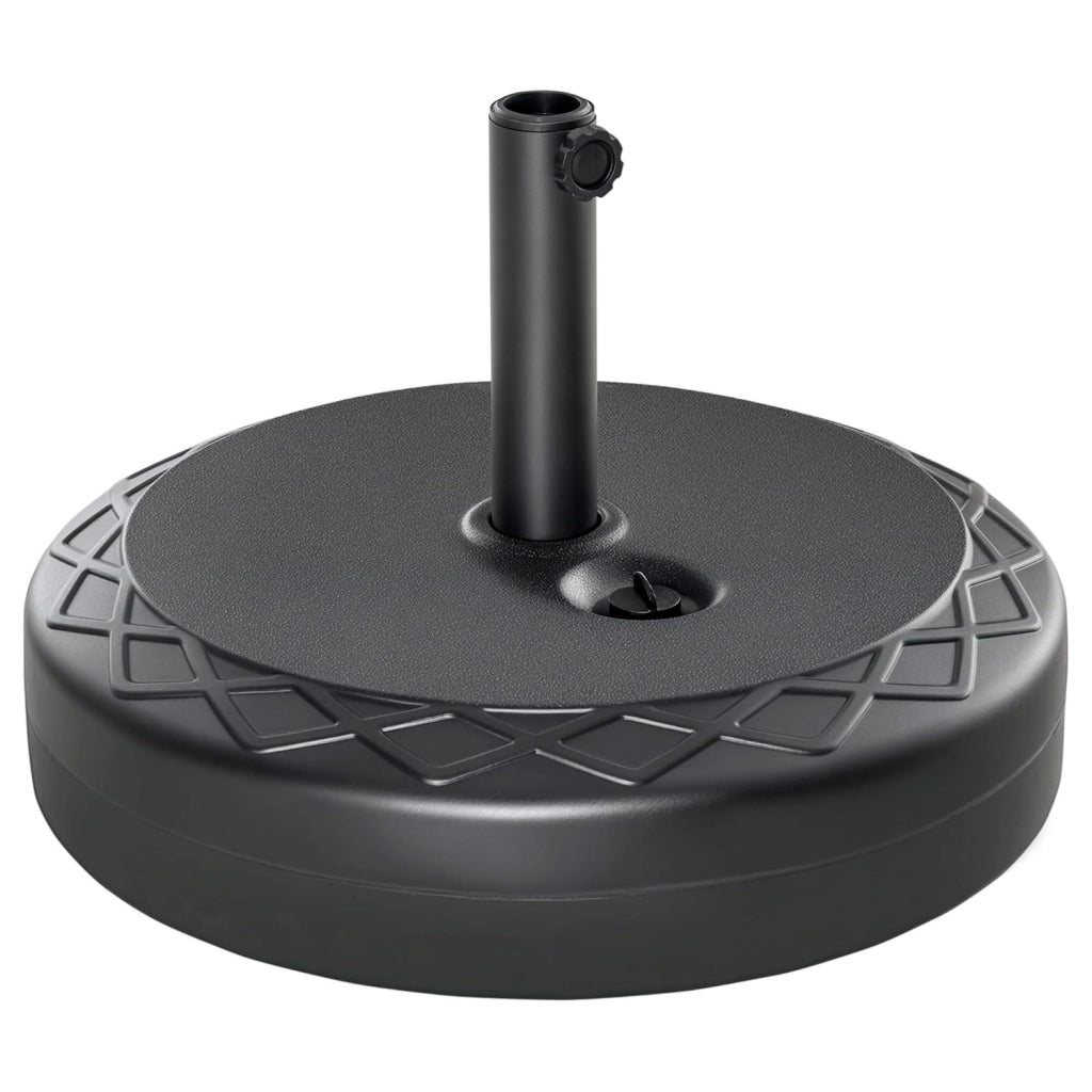 Base Ombrellone Riempibile Acqua o Sabbia 30kg In HDPE E Metallo Nero Supporto Universale per Palo 38/48 mm da Giardino Balcone Terrazza Resistente alle Intemperie Ø50 x 7.5 cm Nero