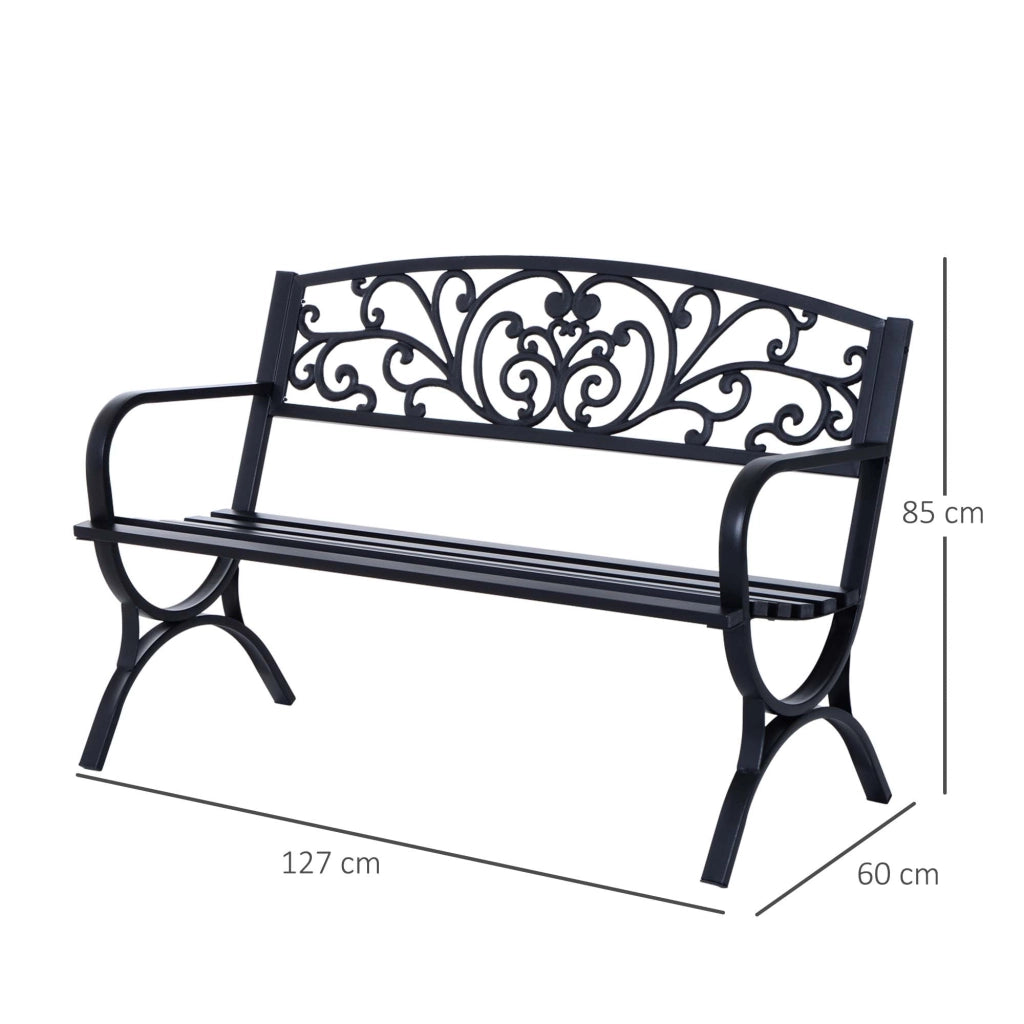 Panchina da Giardino 2 Posti in Ghisa Lavorata Nero 127x60x85 cm