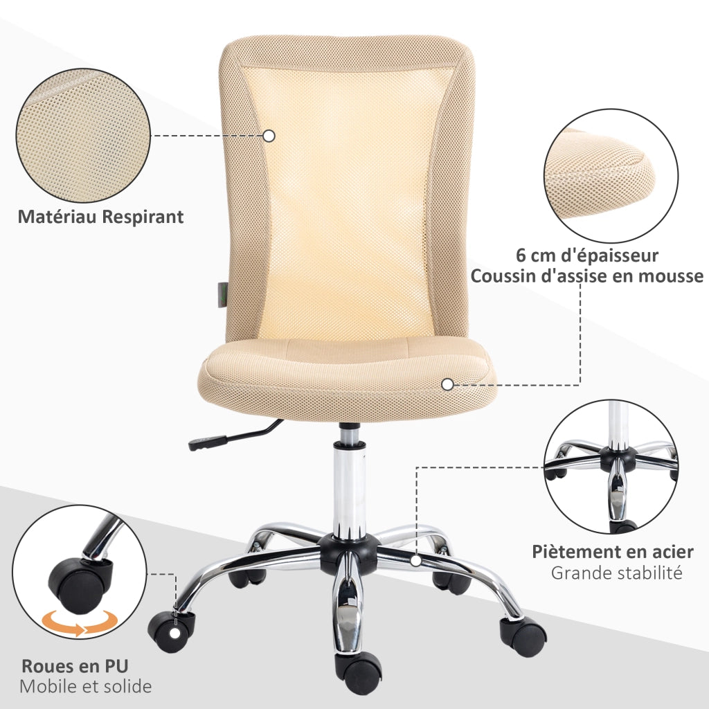 Sedia da ufficio ergonomica ¨C zephmum ¨C altezza regolabile, gambe cromate, rivestimento in rete beige