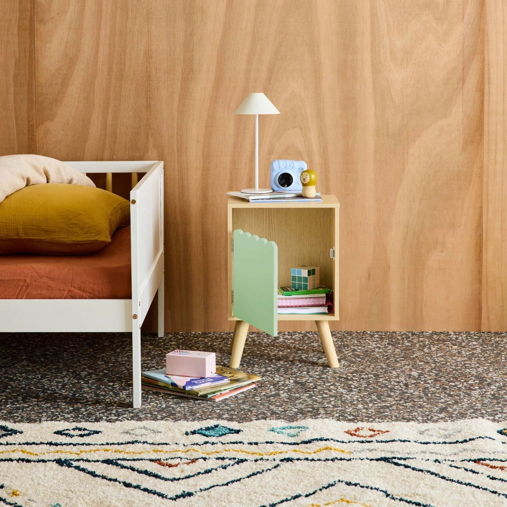 Comodino per bambini decorazione legno 1 anta, verde