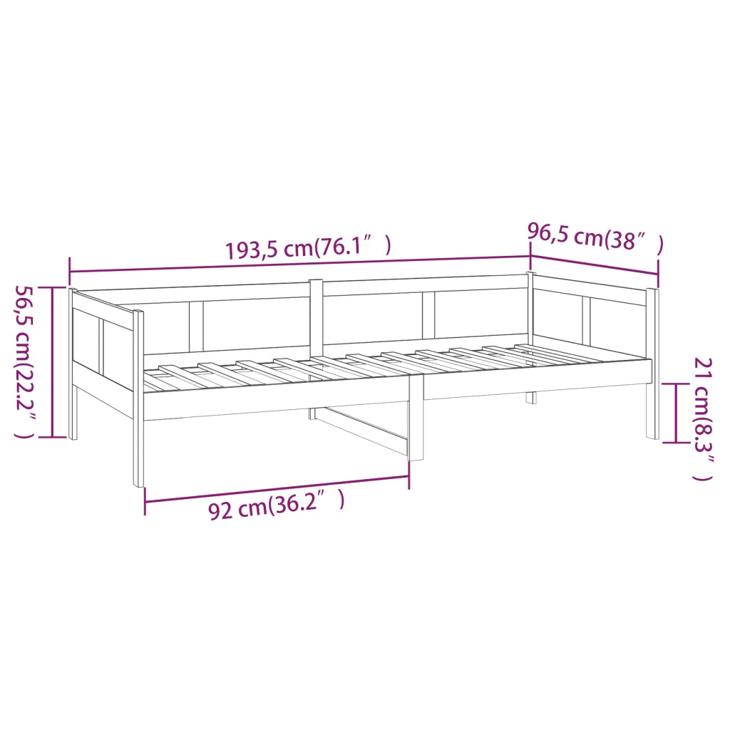 Dormeuse Nera in Legno Massello di Pino 90x190 cm 820251