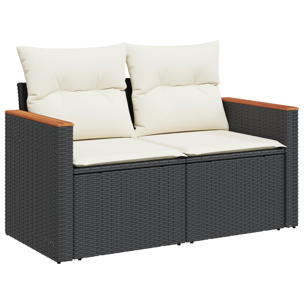 Set divani giardino  da 9 pezzi con cuscini in polyrattan nero e bianco