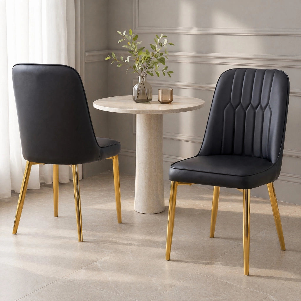 Sedia da pranzo ergonomica con schienale, gambe in metallo, per cucina e ufficio, in PU e metallo, Nero e Oro