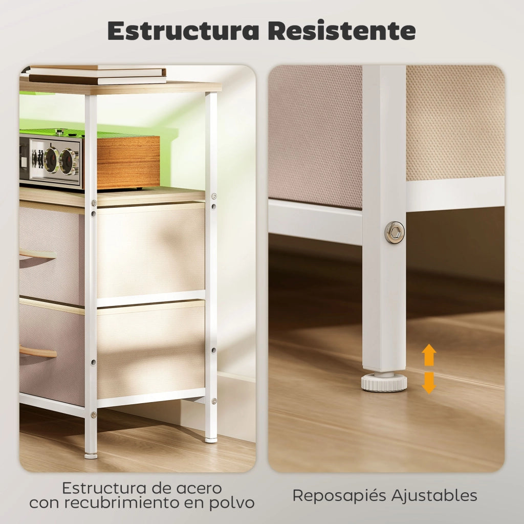 Mobile TV con luci LED e prese USB ¨C zephmum ¨C beige e bianco 120x30x67,5 cm