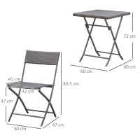 Set da Giardino Pieghevole da 3 Pezzi in Rattan PE e Metallo, Set 2 Sedie e Tavolino da Caffè, Protezione dai Raggi UV, Set di Mobili da Balcone, per Patio e Cortile, Nero