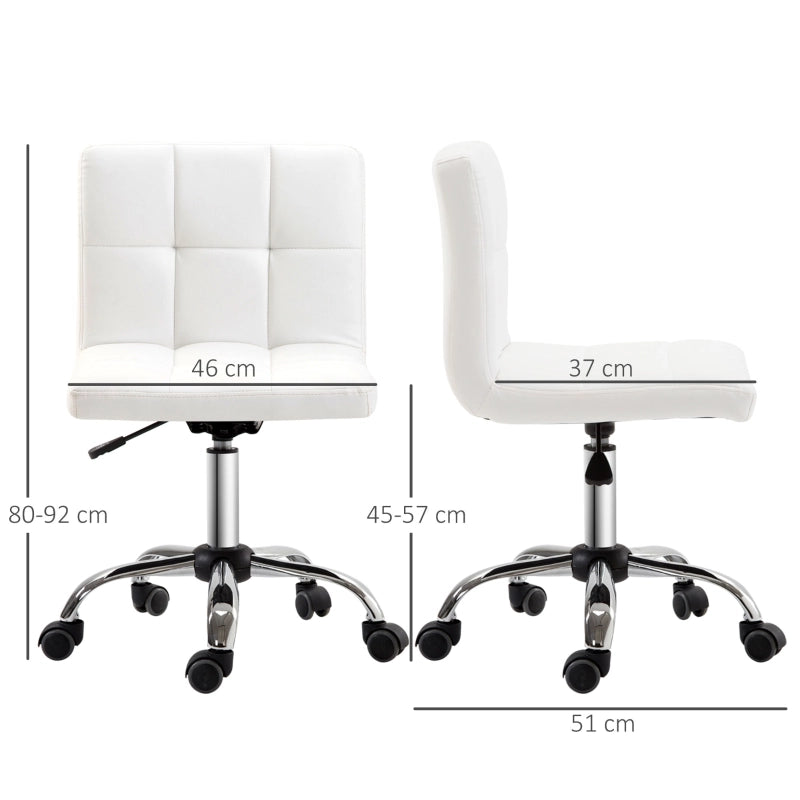 Chaise de bureau ergonomica girevole senza braccioli con altezza regolabile e ruote in similpelle bianca