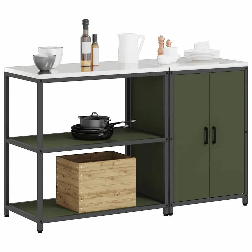 vidaXL Set di Stoccaggio per Cucina 2 pcs Verde oliva 150 x 50 x 92 cm