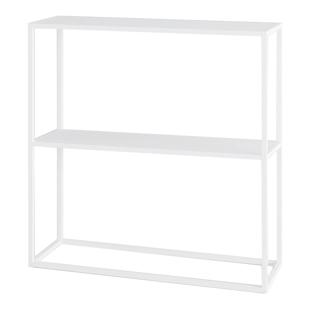 Tavolo consolle con 2 ripiani acciaio 80 x 80 x 26 cm bianco opaco 03_0008591