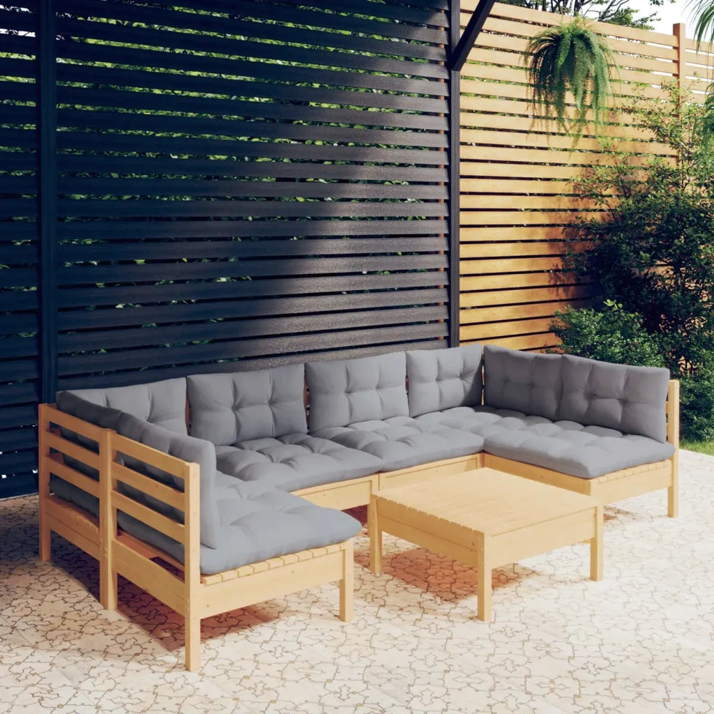 Set Divani da Giardino 7 pz con Cuscini Grigi Massello di Pino cod mxl 39278