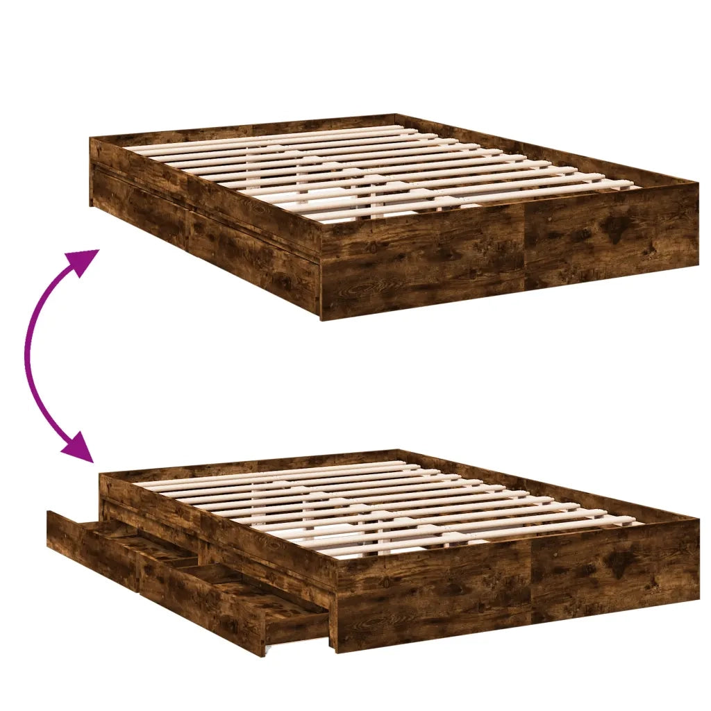 Giroletto con Cassetti Rovere Fumo 160x200 cm Legno Multistrato