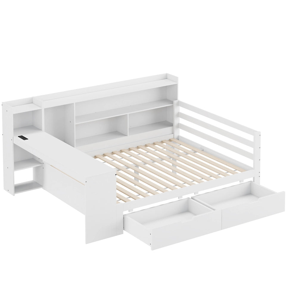 DIVANO LETTO Multifunzionale 140x200 cm Legno Bianco con scrivania e presa