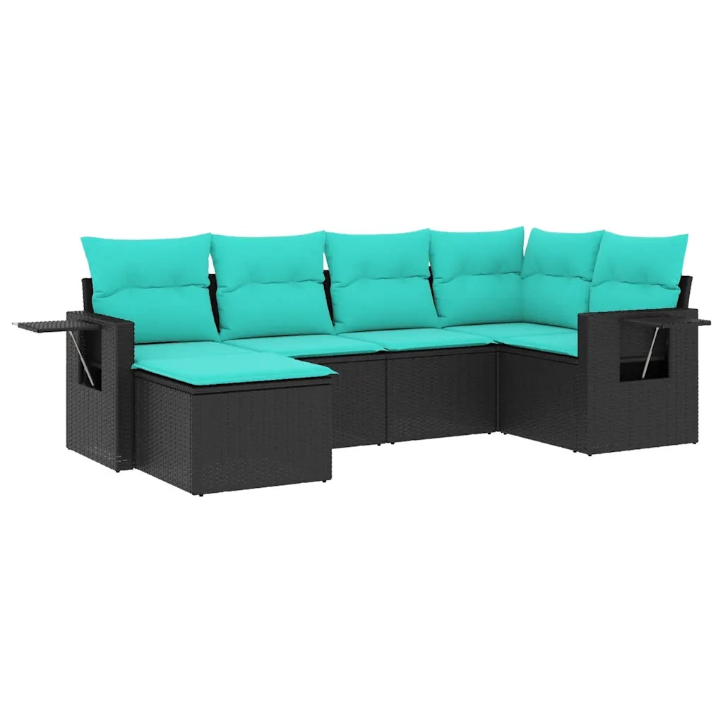 Set Divani da Giardino 6 pz con Cuscini Nero in Polyrattan 3220456