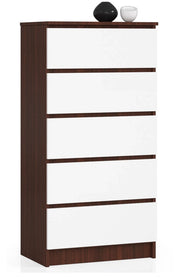 Cassettiera AKORD K60 Cassettiera Wengé 60 cm 5 cassetti inserto frontale Bianco 60x40x121 cm