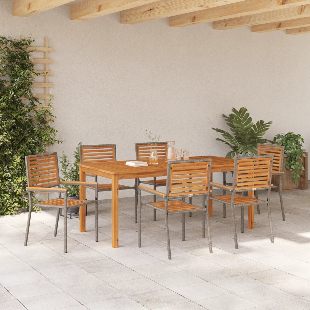 Set da pranzo da giardino 7 pezzi Grigio Polyrattan Acacia