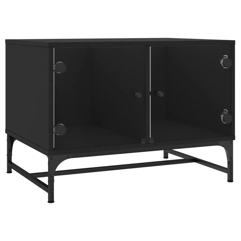 Tavolino da Salotto con Ante in Vetro Nero 68,5x50x50 cmcod mxl 87147