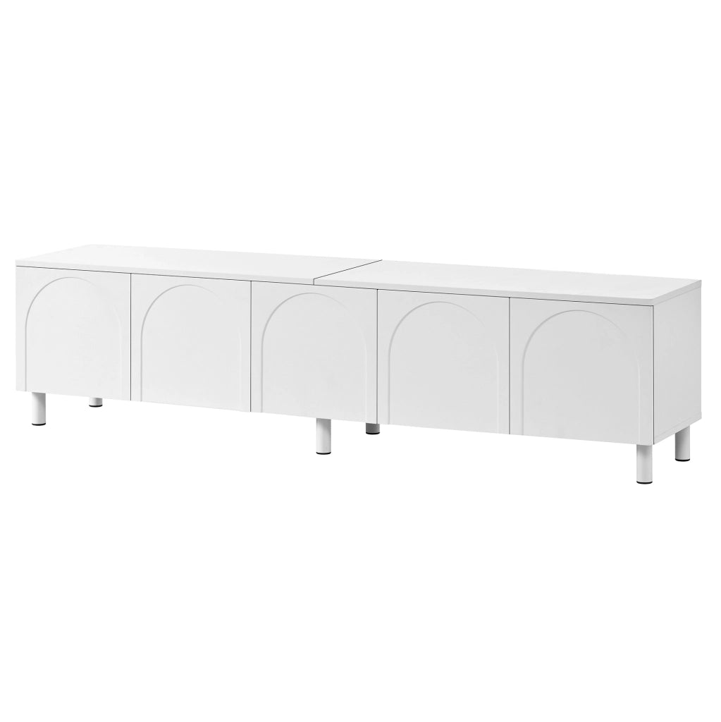 Mobile TV 180x38x45 cm con 5 ante e passacavi; gambe in metallo; in PB e MDF; bianco