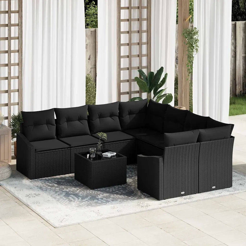 Set di divani con cuscino con cuscino 9 pcs Nero polyrattan 3346663