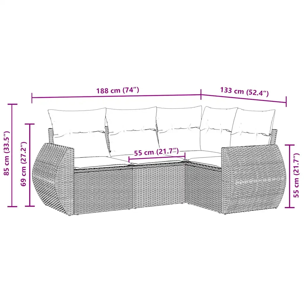 Set Divani da Giardino 4 pz | Set Salotto da Giardino con Cuscini Nero in Polyrattan