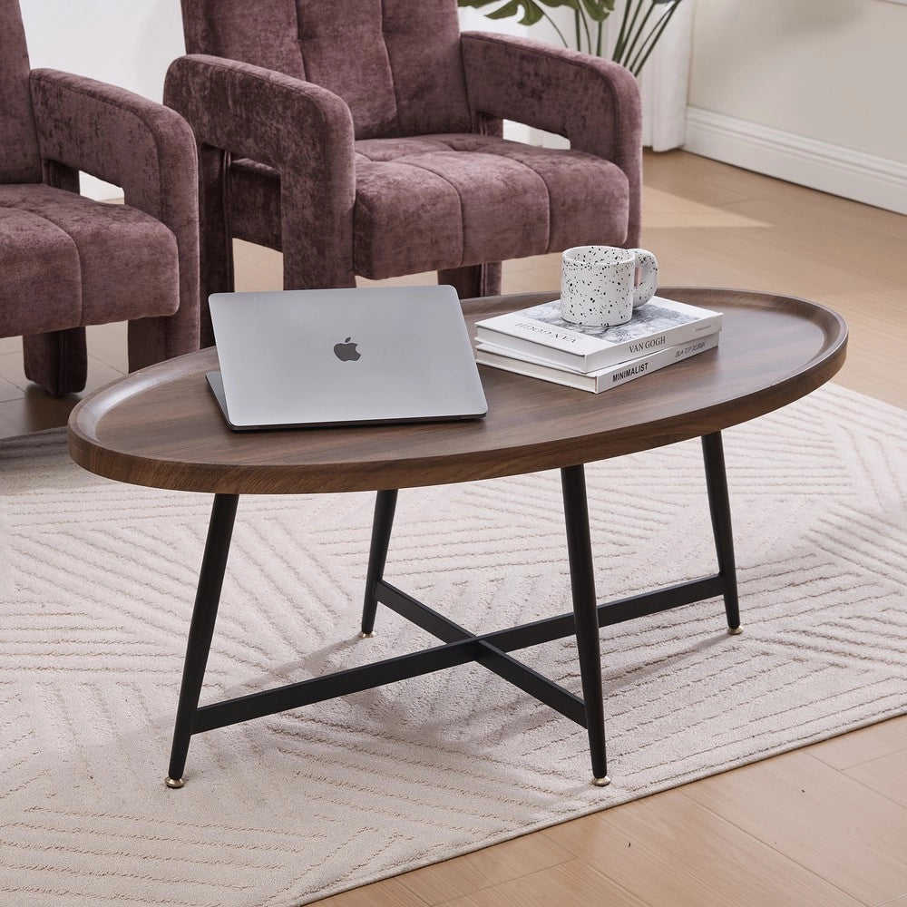 Tavolino da Caff¨¨ Ovale Moderno ¨C MINIMAL ¨C Legno e Metallo per Soggiorno