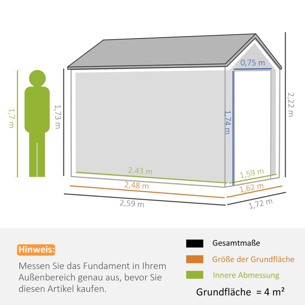 Casetta porta attrezzi in acciaio 4 m² con finestra e porta chiudibile, grigio scuro