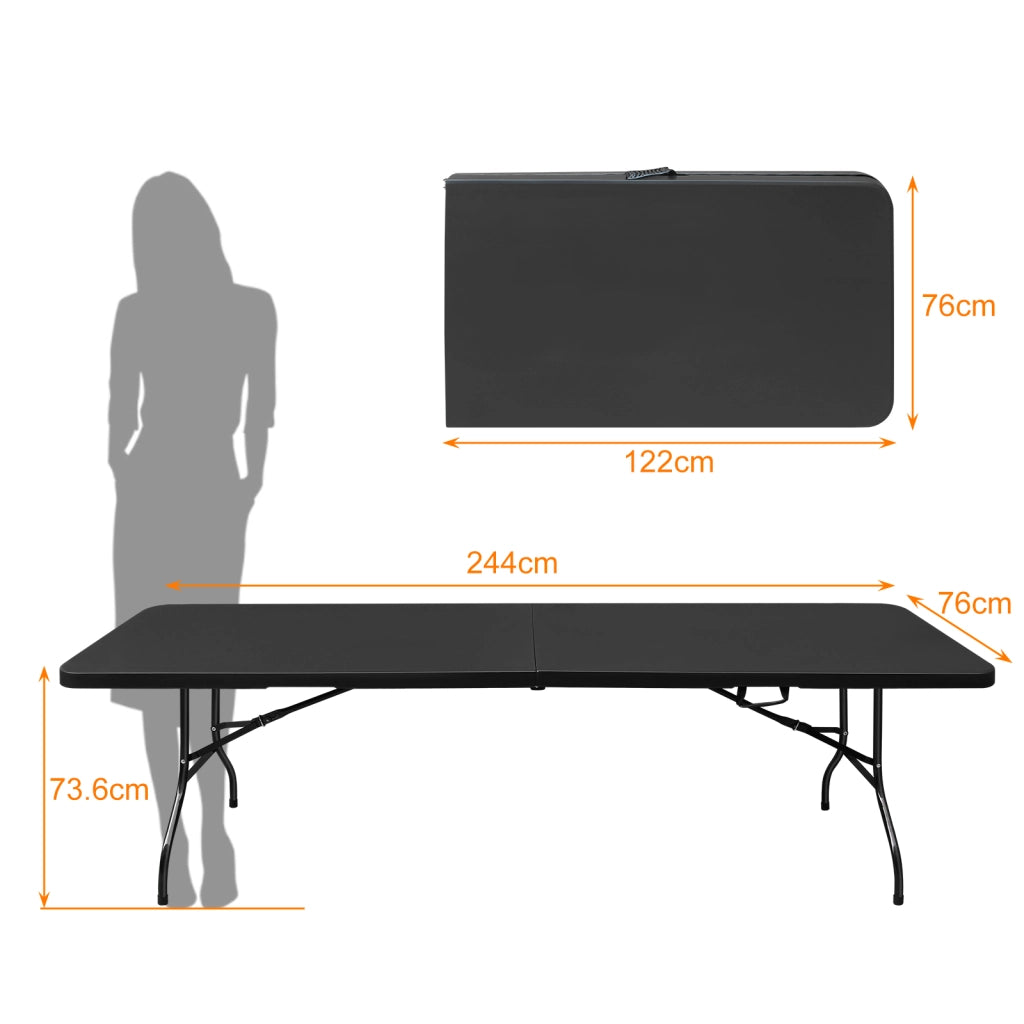 Tavolo pieghevole con struttura in ferro e plastica, per 8-10 persone, per interni e esterni, nero, 244 × 76 × 73,6 cm