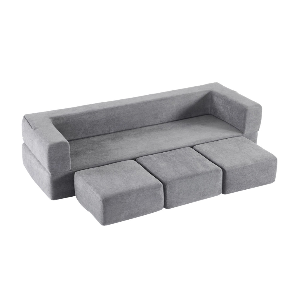 Divano letto modulare a pavimento in chenille grigio