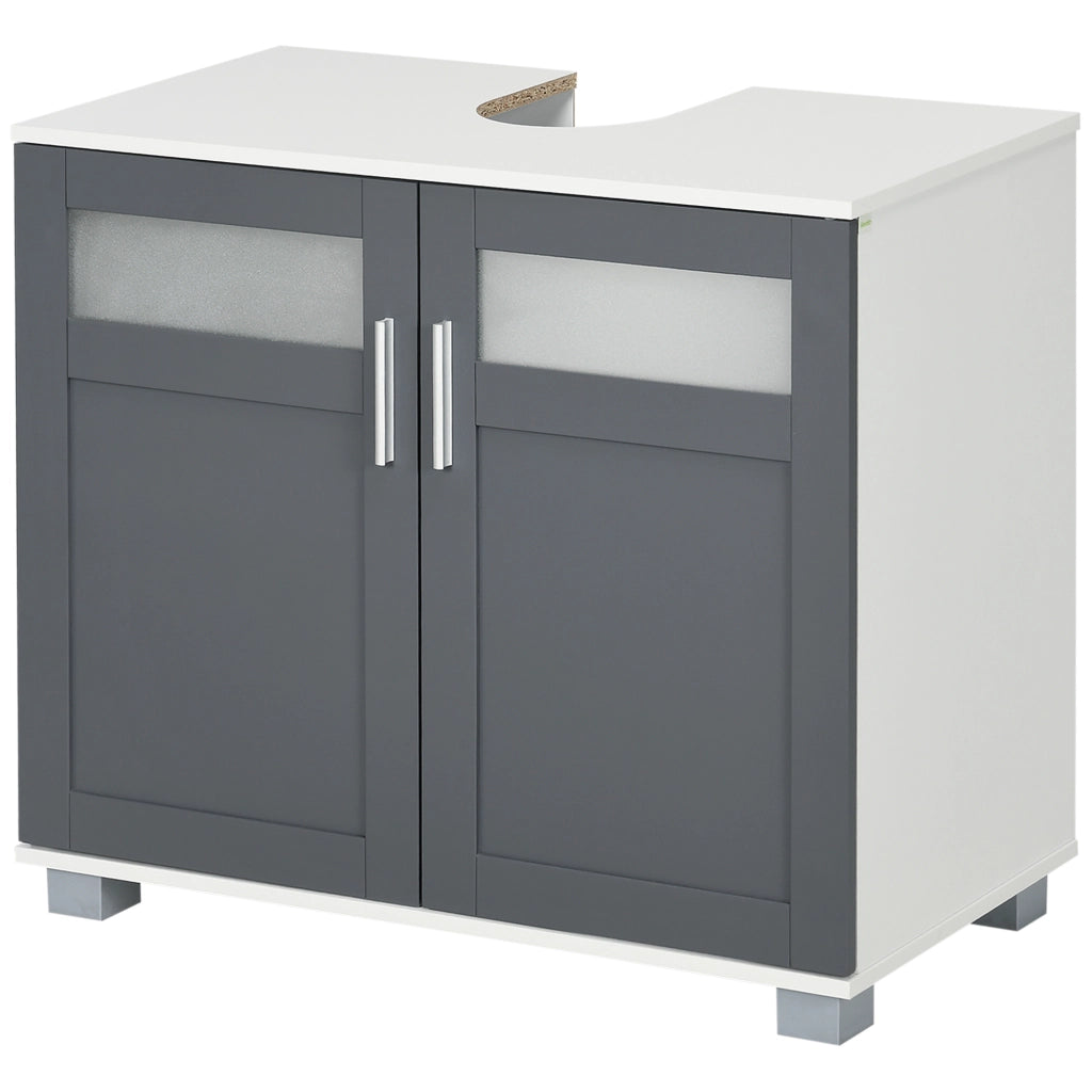 Mobiletto Sottolavabo Bagno con 2 Ante Vetro ¨C Minimal ¨C 69x35x59 cm Bianco Grigio