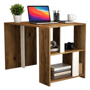 Scrivania Bising, Scrittoio multiuso, Tavolo per ufficio porta PC, Piano di lavoro, 120x60h75 cm, Noce e Bianco