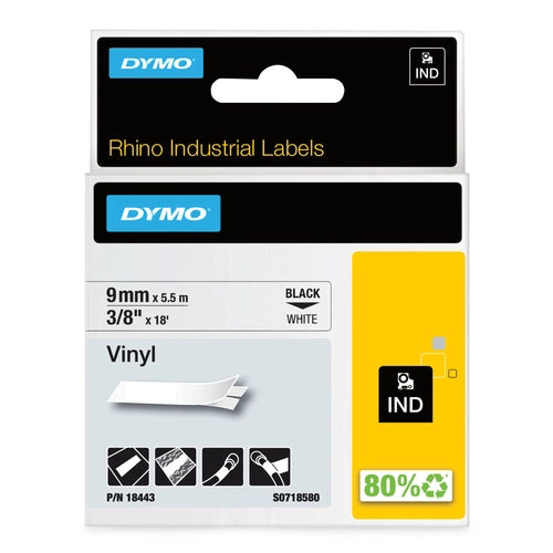 DYMO Rhino etichette industriali in vinile autoadesive / rotolo da 9 mm x 5,5 m / stampa nera su bianco
