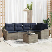 Set Divano da Giardino 6 pcs Grigio e Blu Navy polyrattan
