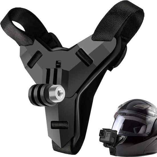 Supporter per casco con cassetta per GoPro Hero, Osmo Action, Session, SJCAM, AKASO, Campark, Polaroid, YI Action Cam, nero