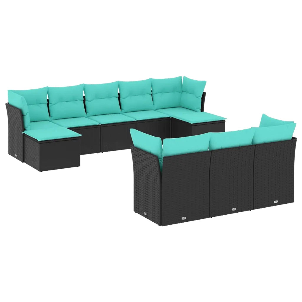 Set Divani da Giardino 10 pz con Cuscini Nero in Polyrattan 3218327