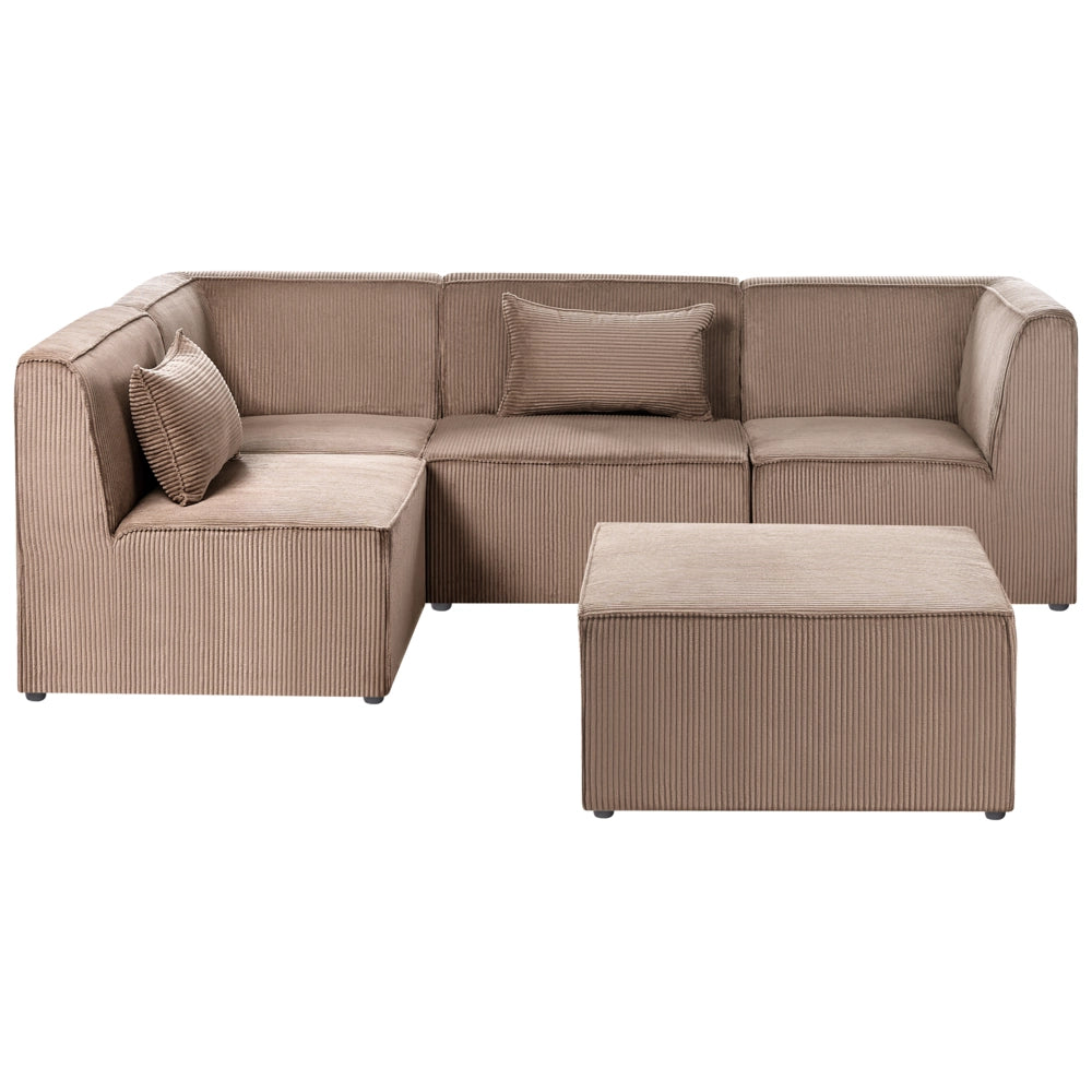 Divano modulare lato destro 4 posti con Ottomana in Velluto a coste sabbia design moderno soggiorno