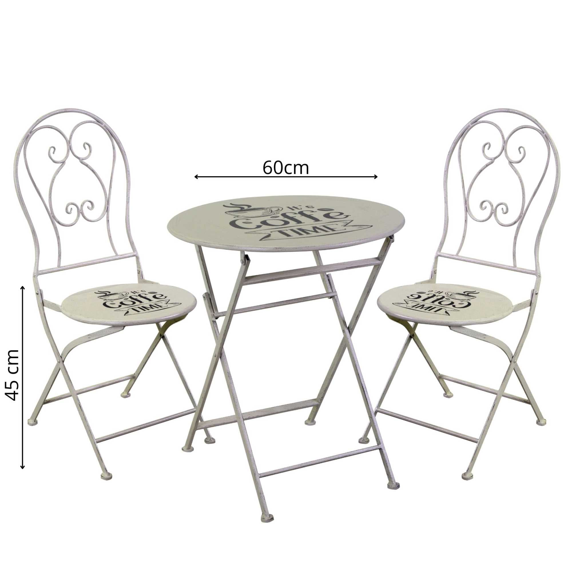 Set Tavolino e 2 Sedie Ø60xh70,5 cm in Metallo Bianco