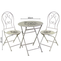 Set Tavolino e 2 Sedie Ø60xh70,5 cm in Metallo Bianco