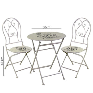Set Tavolino e 2 Sedie Ø60xh70,5 cm in Metallo Bianco