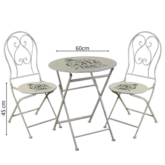 Set Tavolino e 2 Sedie Ø60xh70,5 cm in Metallo Bianco