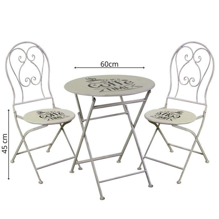 Set Tavolino e 2 Sedie Ø60xh70,5 cm in Metallo Bianco