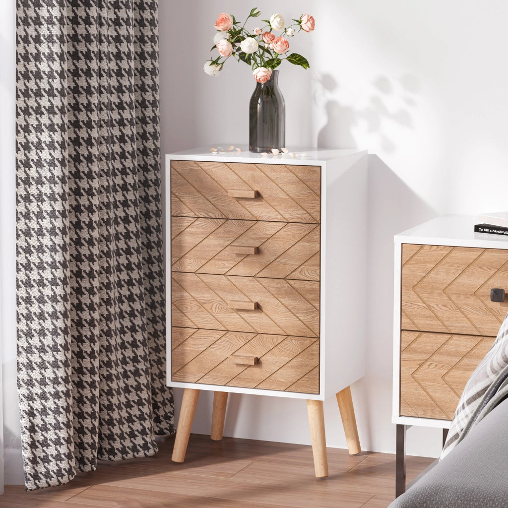 Comodino con 4 Cassetti ¨C Zephmum ¨C Legno Bianco 40x30x75 cm