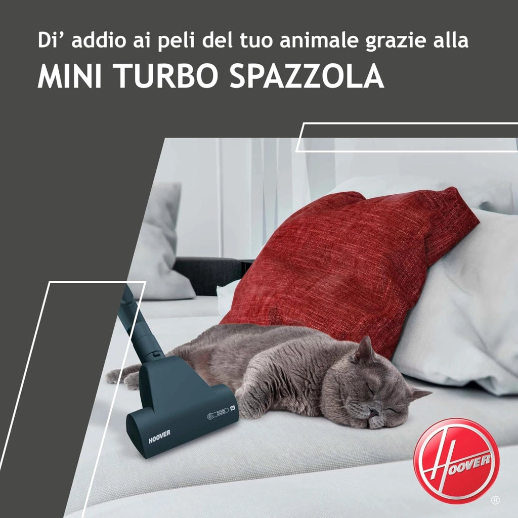 BR71_B30, Aspirapolvere a traino senza sacco, 700 W, 2 litri capacità bin, 78 Decibel, Mini turbo spazzola, Nero/Verde/Grigio Fumo