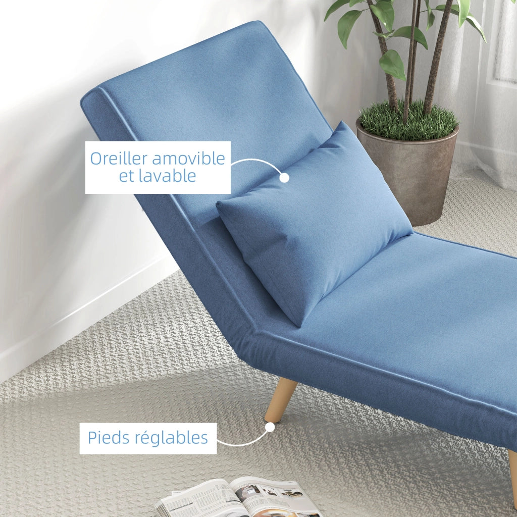 Poltrona letto convertibile 3 in 1 - Xylo - tessuto blu con cuscino, schienale 5 posizioni