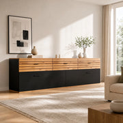 Mobile TV 168 cm con 3 cassetti e 2 ante, naturale e nero